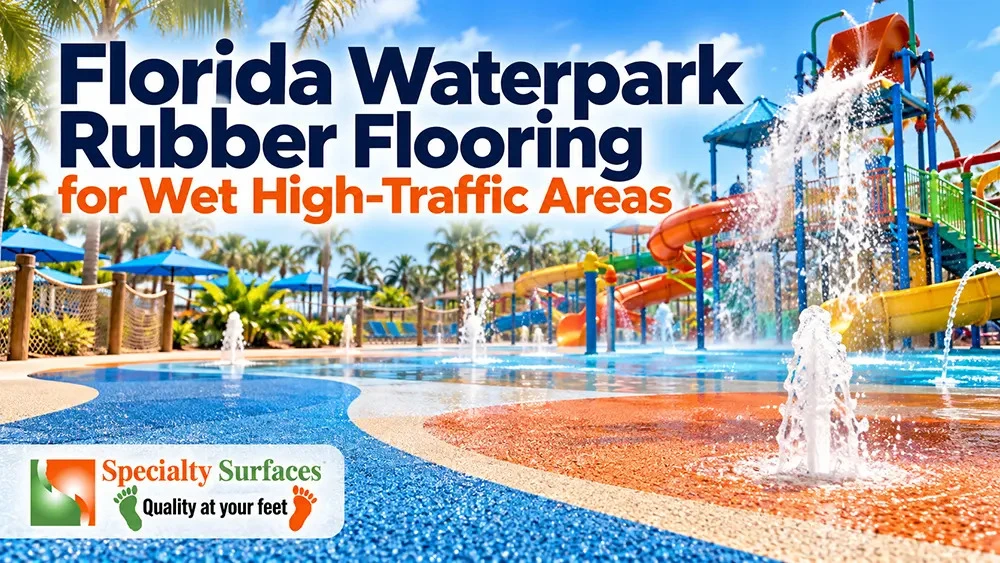 Florida waterpark with rubber flooring designed for wet high-traffic aquatic areas by Specialty Surfaces.